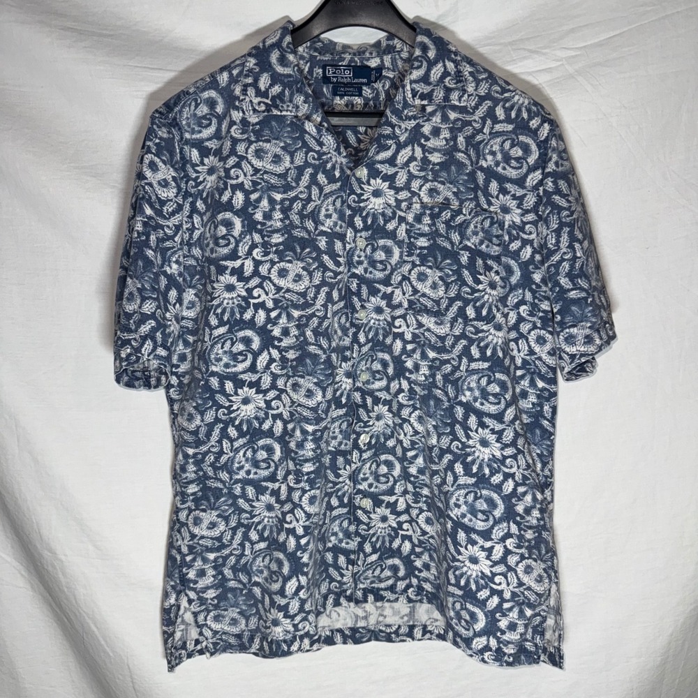 Vintage Polo Ralph Lauren Caldwell Mens Blue Floral Paisley Batik Cotton Shirt M